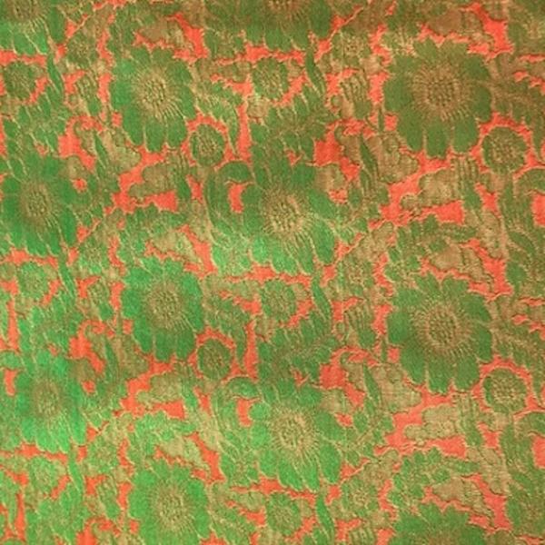 GREEN ORANGE FLOWERS Seidenjacquard aus Vietnam